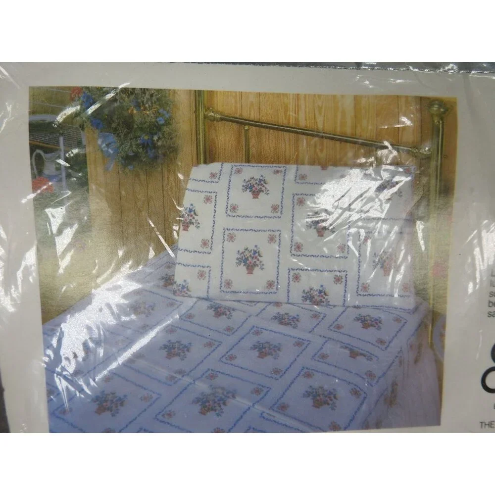 Vintage Cotton Comfort by BIBB Flannelette Stencil Double Fitted Sheet Embassy